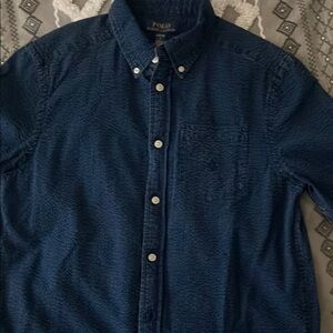 Polo by Ralph Lauren Blue Casual Linen Button Down short sleeve shirt